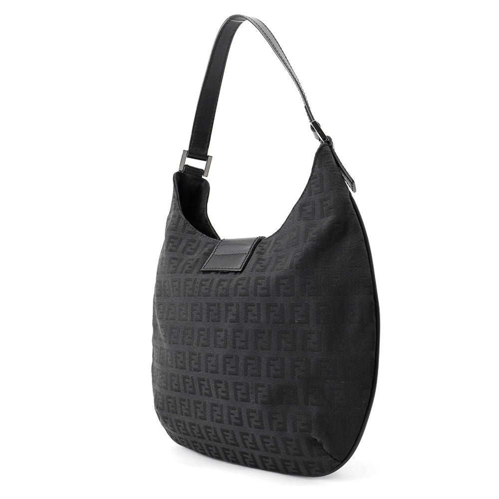 Fendi Handbag Zucchino Shoulder Canvas Leather Bag Black — view 2