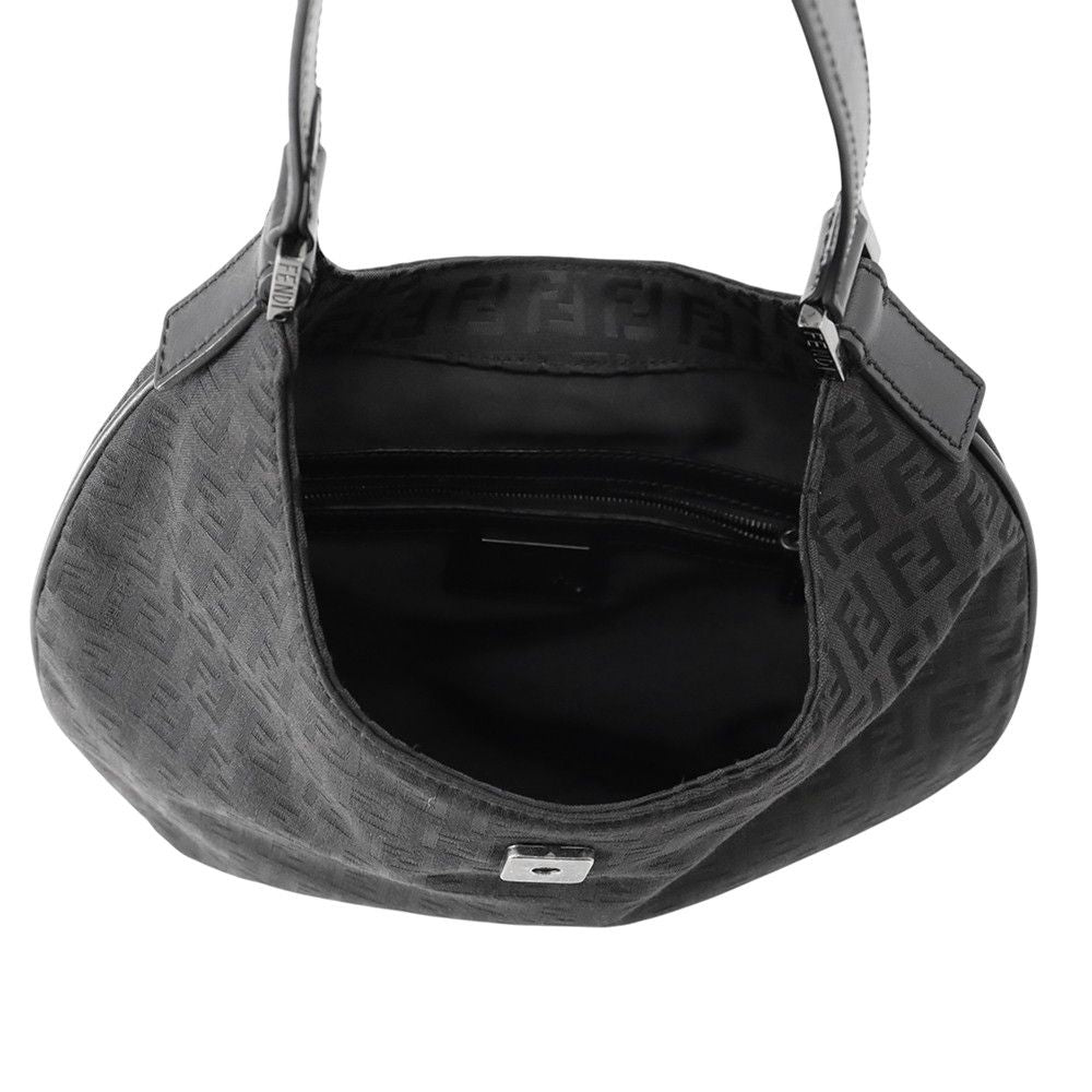 Fendi Handbag Zucchino Shoulder Canvas Leather Bag Black — view 5