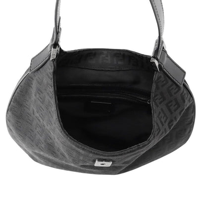 Fendi Handbag Zucchino Shoulder Canvas Leather Bag Black — view 5