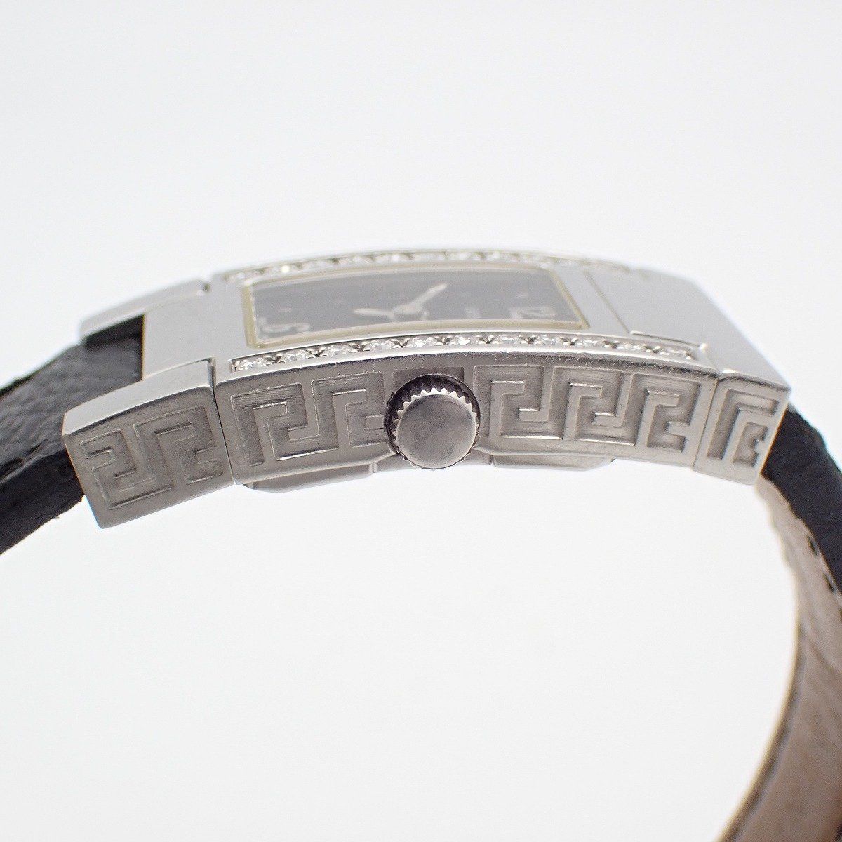 Versace Breath Watch Quartz Diamond Bezel Black Dial Leather Strap Pawn — view 7