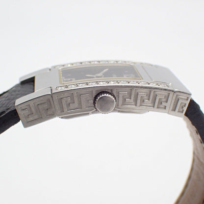 Versace Breath Watch Quartz Diamond Bezel Black Dial Leather Strap Pawn — view 7