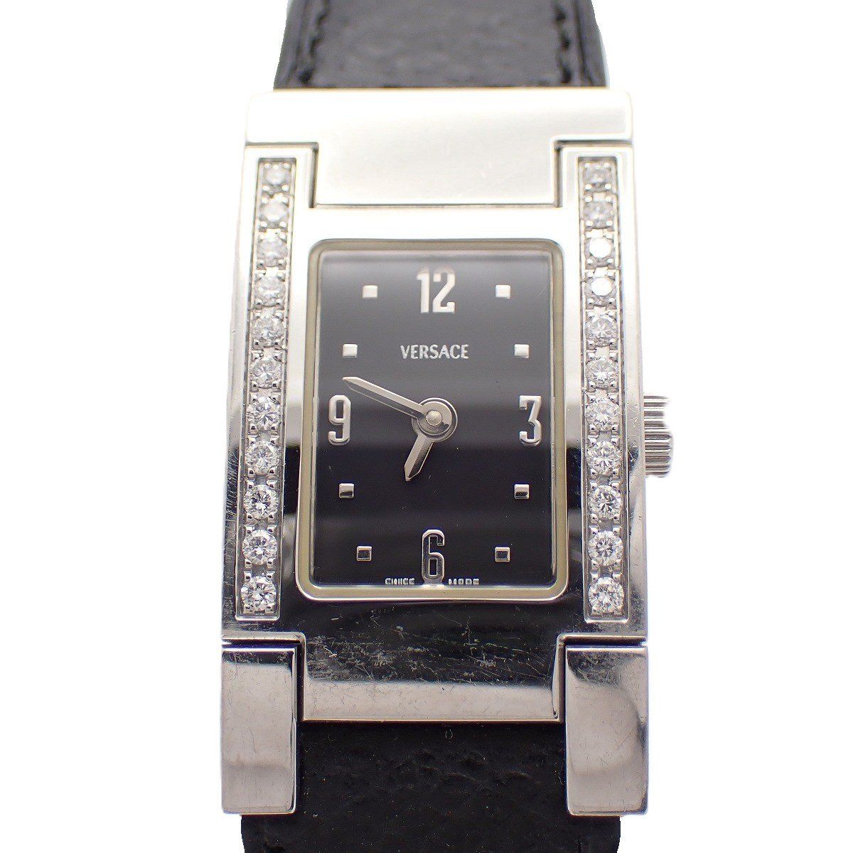 Versace Breath Watch Quartz Diamond Bezel Black Dial Leather Strap Pawn