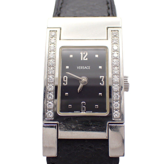 Versace Breath Watch Quartz Diamond Bezel Black Dial Leather Strap Pawn