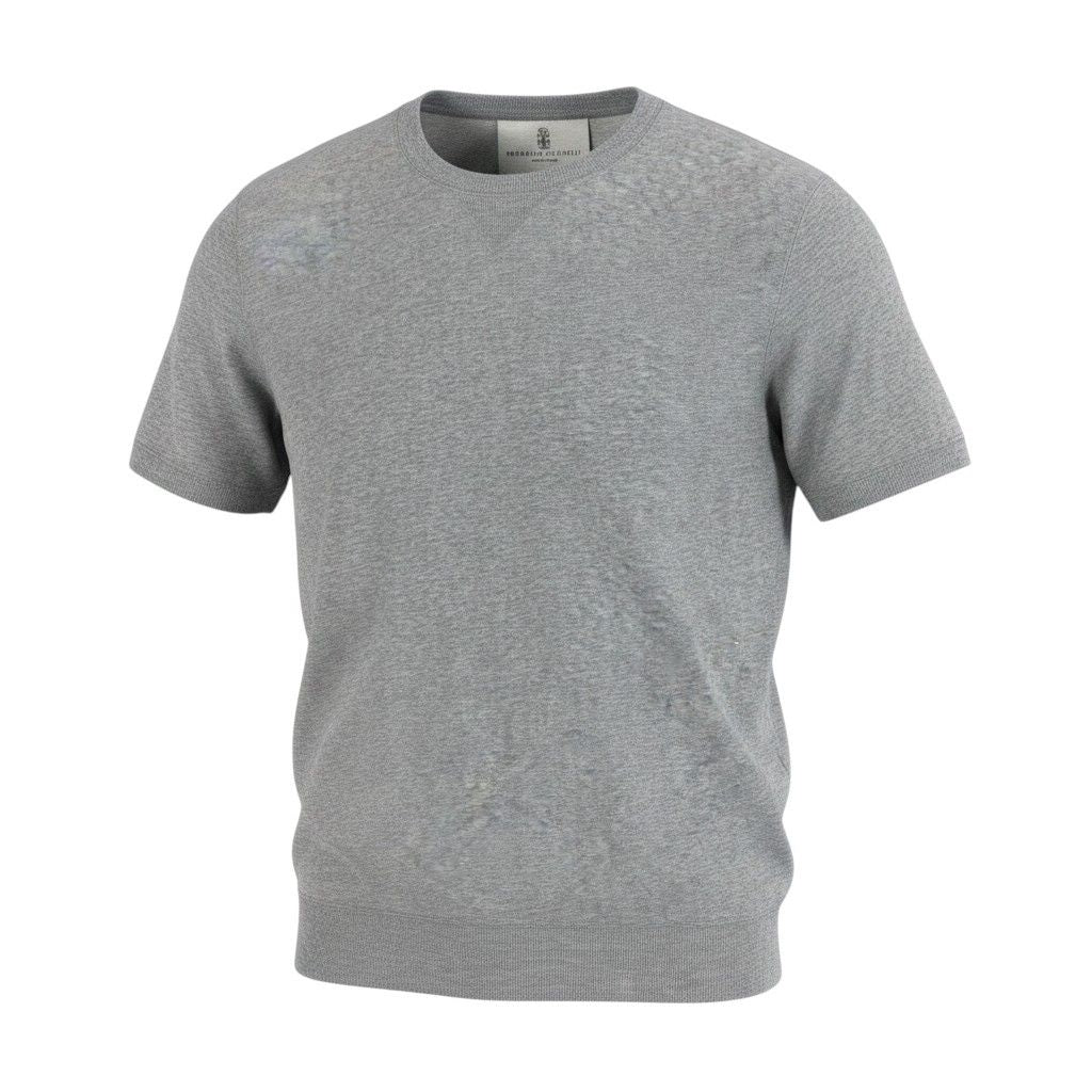 Brunello Cucinelli Gazette Ribbed Short Sleeve T-Shirt XL Gray Cotton