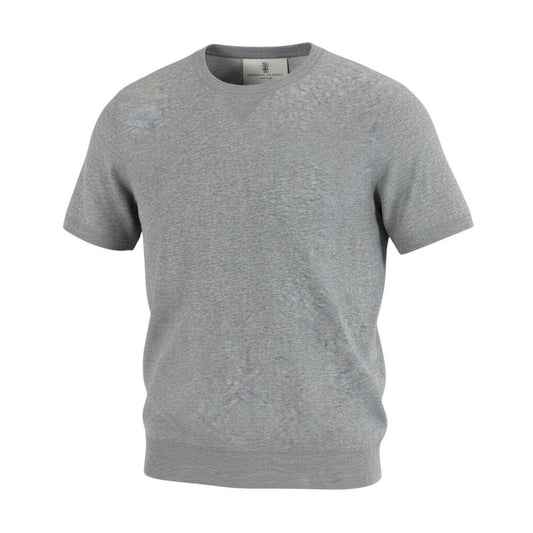 Brunello Cucinelli Gazette Ribbed Short Sleeve T-Shirt XL Gray Cotton