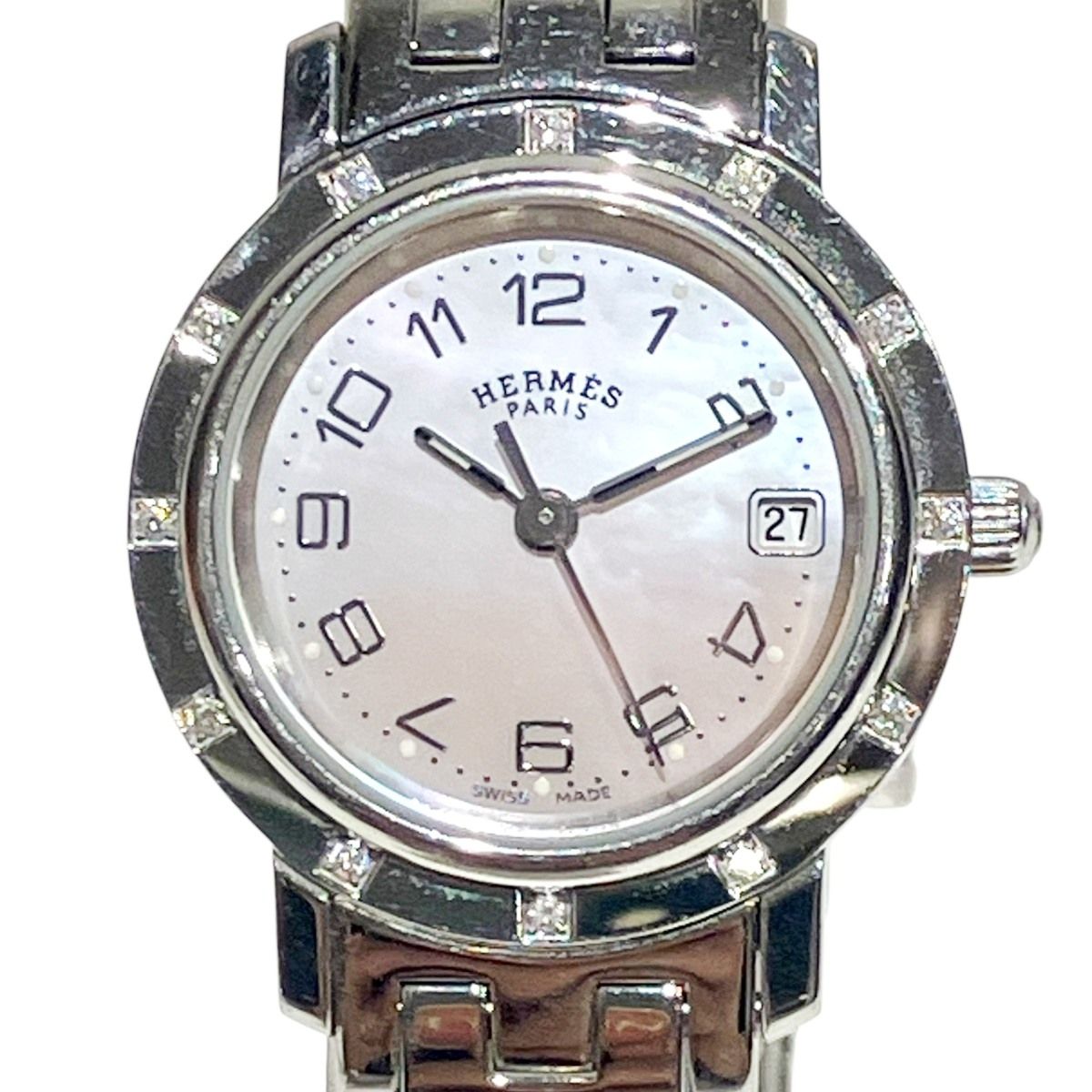 Hermes Cles Watch SS Quartz Pink Shell Dial