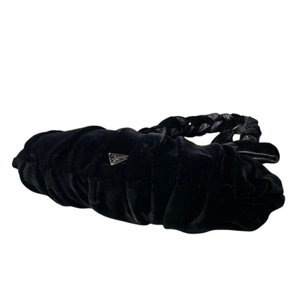 Prada Velvet Plastic Chain Shoulder Bag Black — view 5