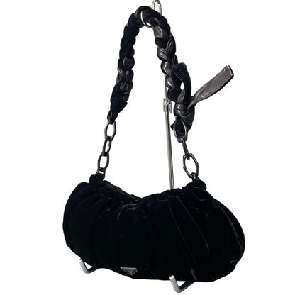 Prada Velvet Plastic Chain Shoulder Bag Black — view 2