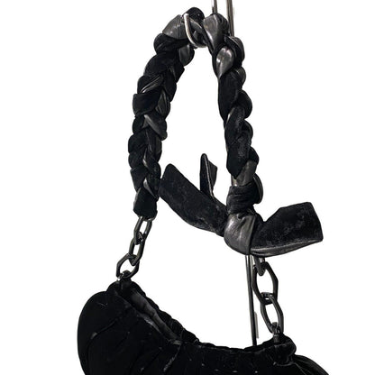 Prada Velvet Plastic Chain Shoulder Bag Black — view 7