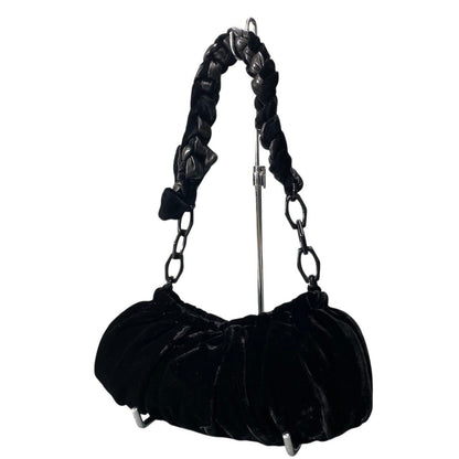 Prada Velvet Plastic Chain Shoulder Bag Black — view 4