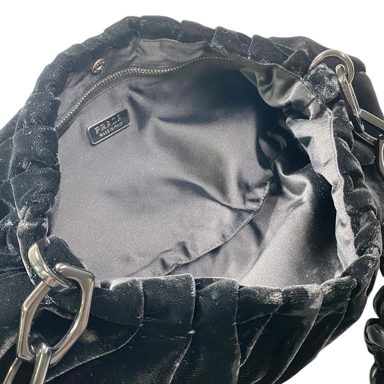 Prada Velvet Plastic Chain Shoulder Bag Black — view 6