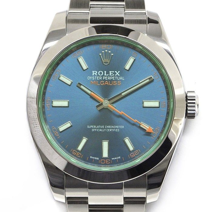 Rolex Watch Milgauss Roulett Luminous Index Hand Sunray Blue Dial Green