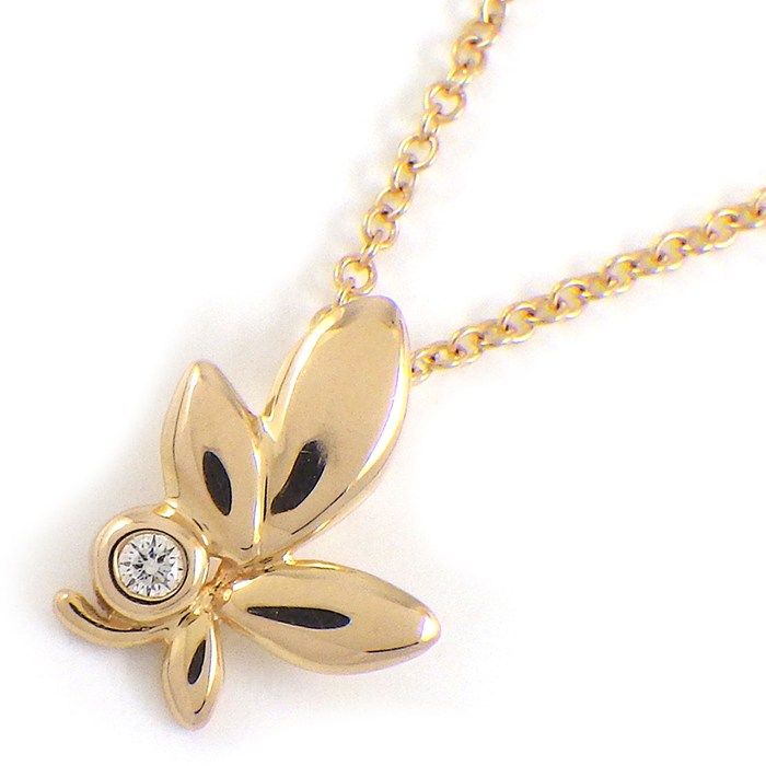 Tiffany & Co Necklace Olive Leaf 1 Point Diamond 18k Pink Gold