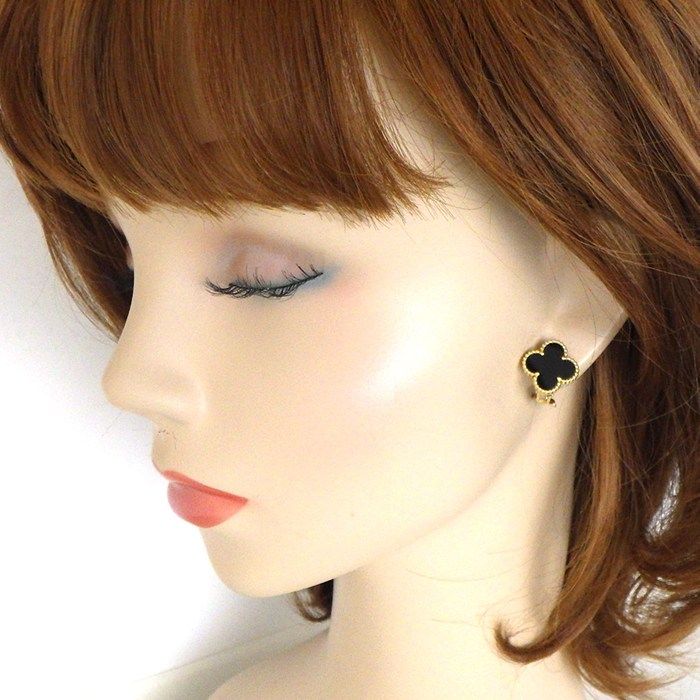 Van Cleef & Arpels Earrings Vintage Alhambra Onyx 18k Yellow Gold — view 7