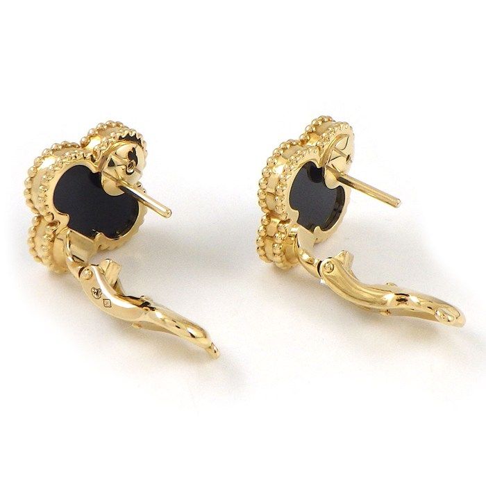 Van Cleef & Arpels Earrings Vintage Alhambra Onyx 18k Yellow Gold — view 2
