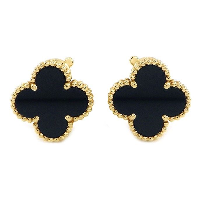Van Cleef & Arpels Earrings Vintage Alhambra Onyx 18k Yellow Gold