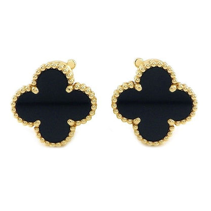 Van Cleef & Arpels Earrings Vintage Alhambra Onyx 18k Yellow Gold
