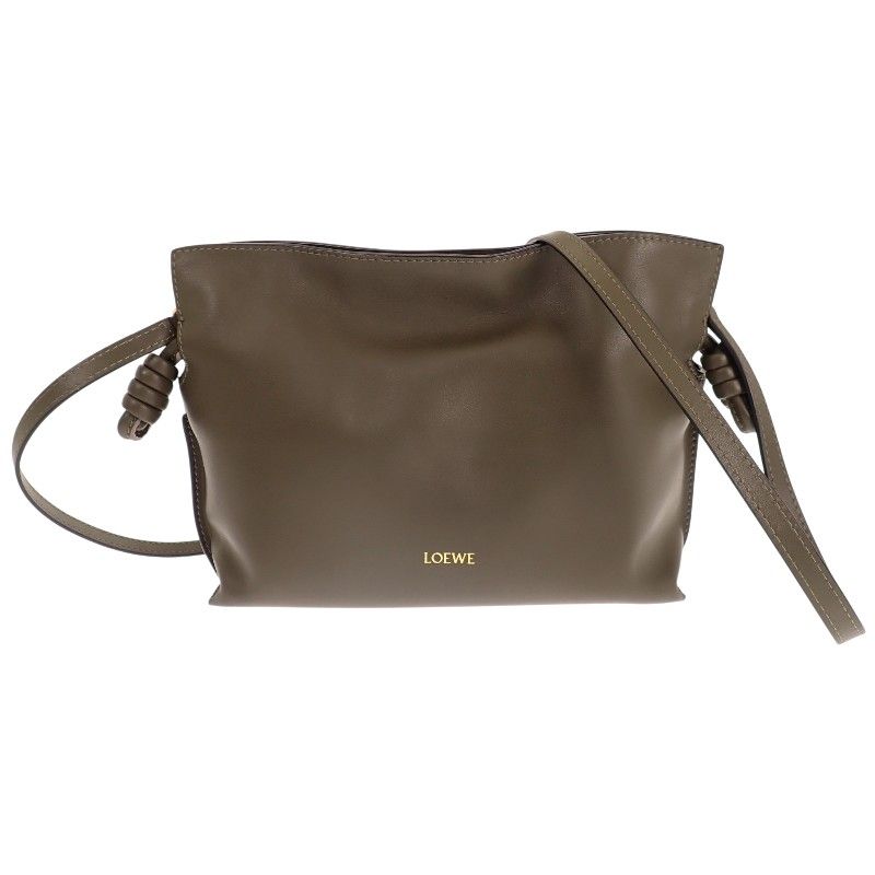 Loewe Flamenco Clutch Mini 2-Way Shoulder Handbag Nappa Calfskin Dark Khaki Gold
