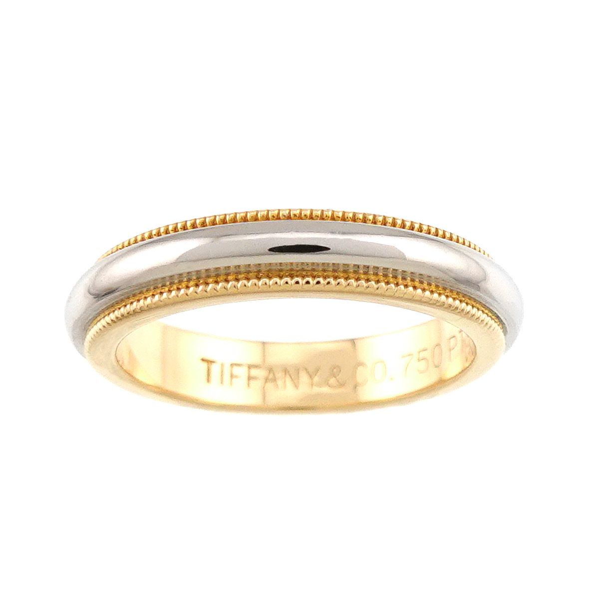 Tiffany & Co Milgrain Band Ring Pt 18k YG 750 Together — view 2