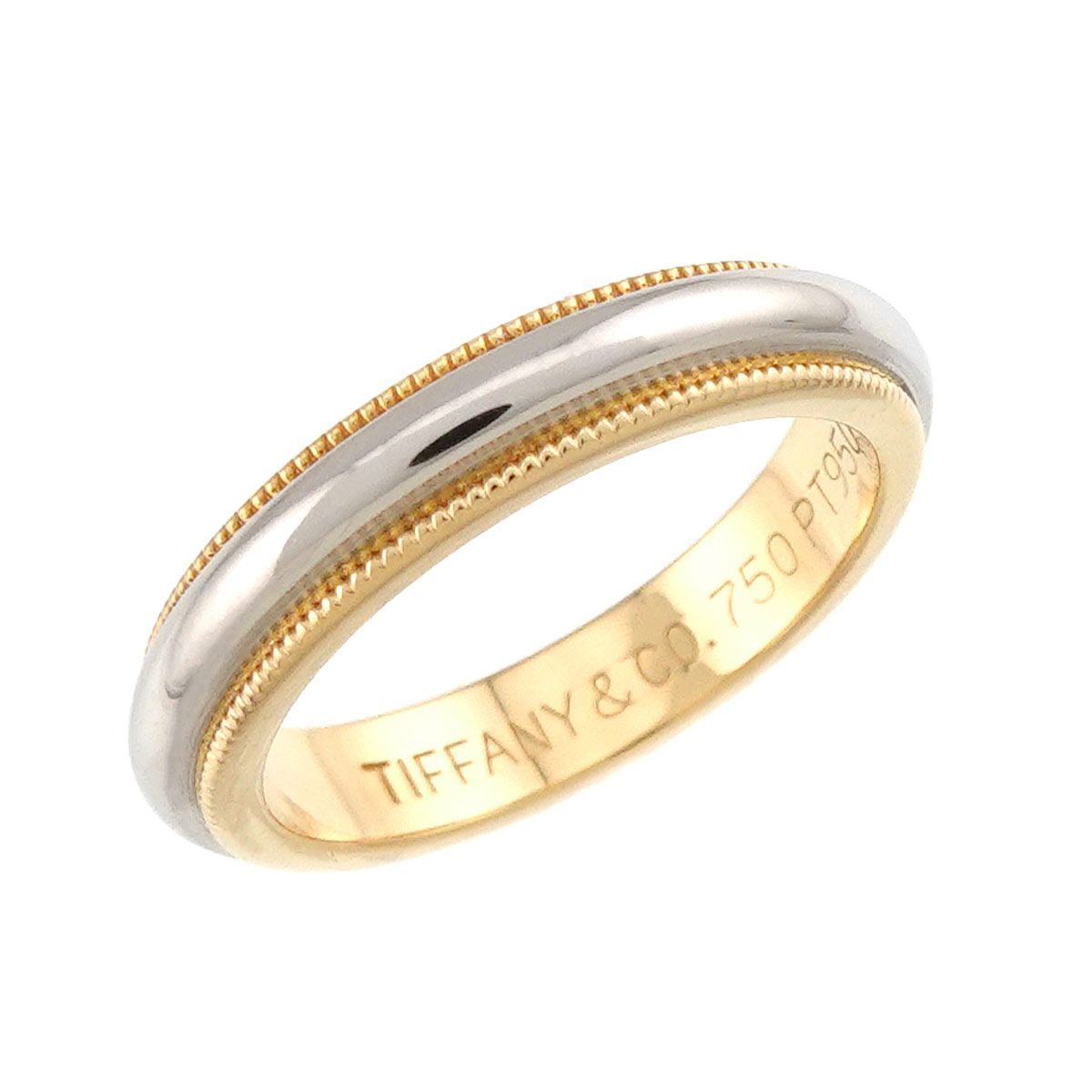 Tiffany & Co Milgrain Band Ring Pt 18k YG 750 Together — view 4
