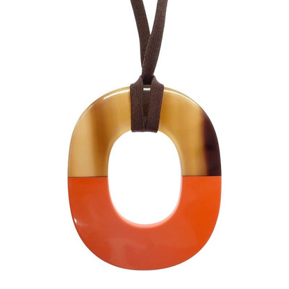 Hermes GM Necklace Buffalo Horn Lacquer Wood Box Orange Brown All Season Large