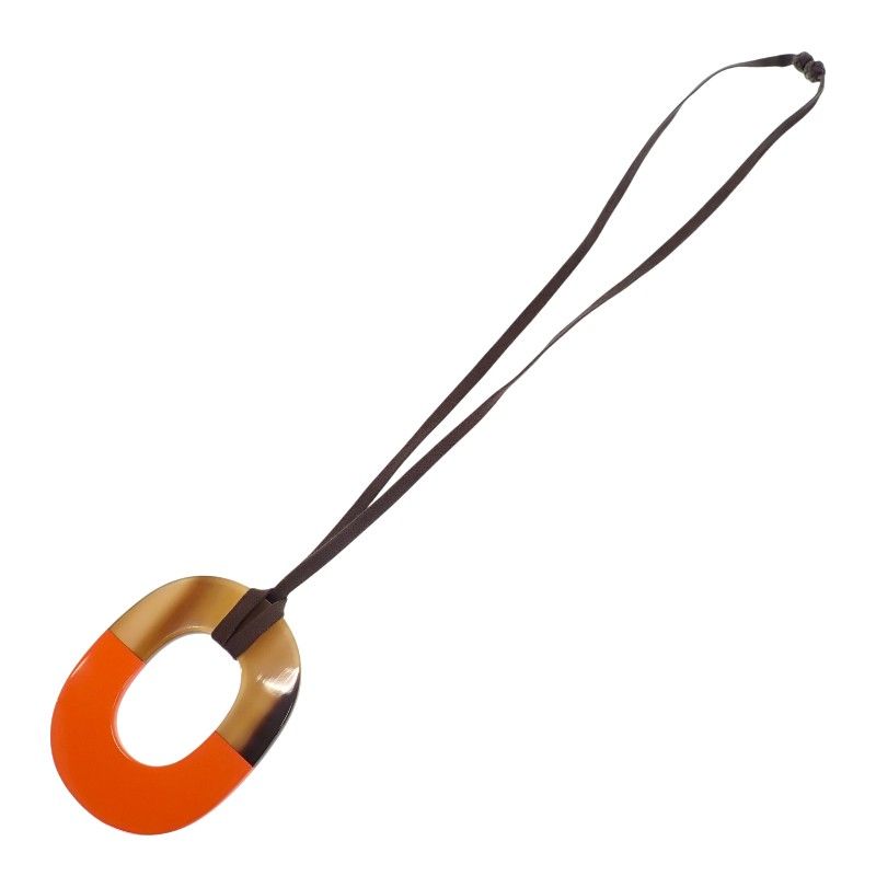 Hermes GM Necklace Buffalo Horn Lacquer Wood Box Orange Brown All Season Large — view 2