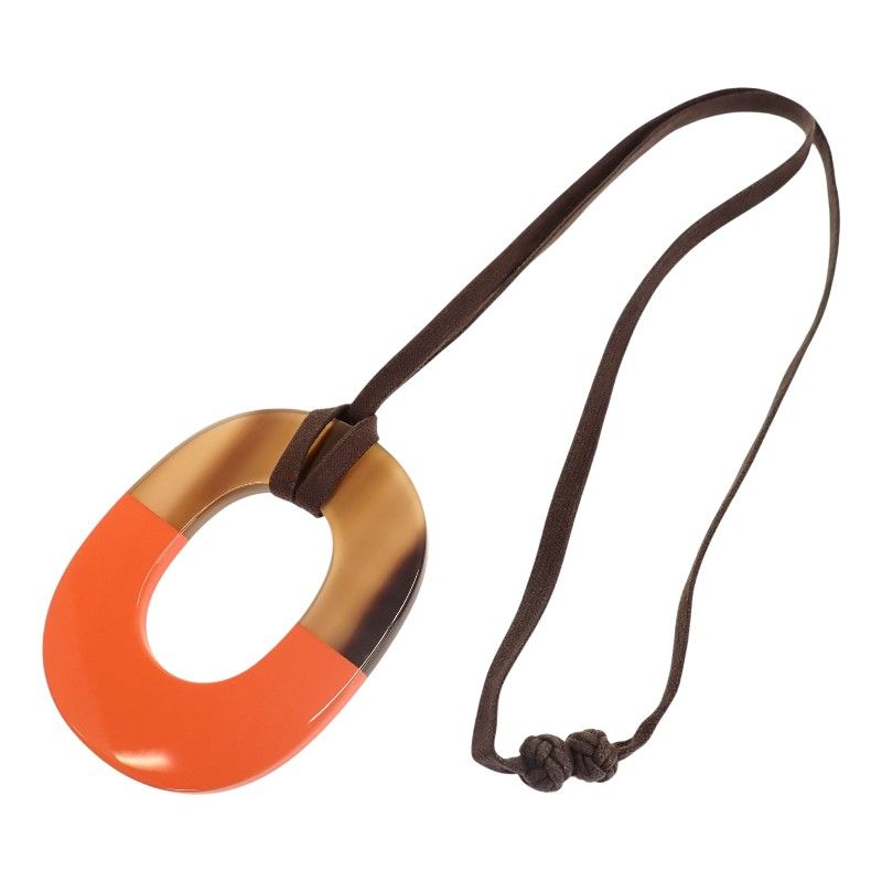 Hermes GM Necklace Buffalo Horn Lacquer Wood Box Orange Brown All Season Large — view 6