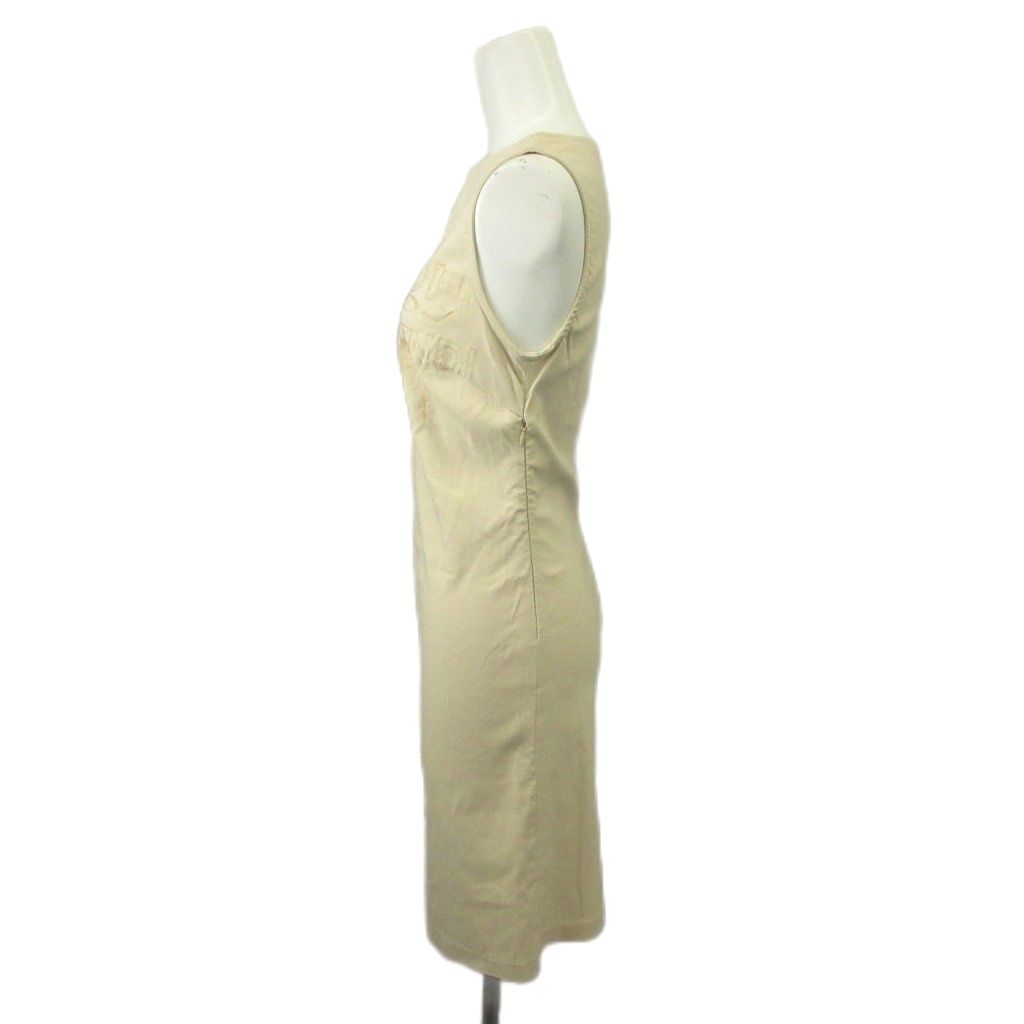 Fendi Dress 38 Beige Sleeveless Embossed Round Neck Knee Length MD — view 3