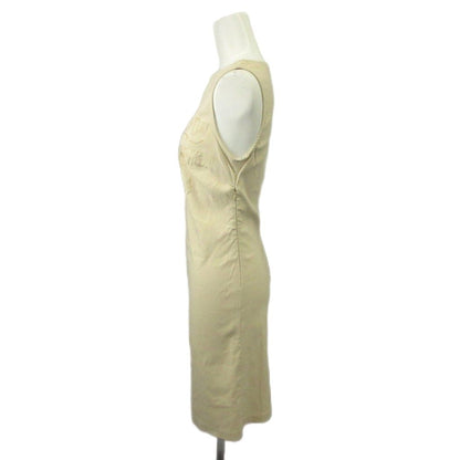 Fendi Dress 38 Beige Sleeveless Embossed Round Neck Knee Length MD — view 3