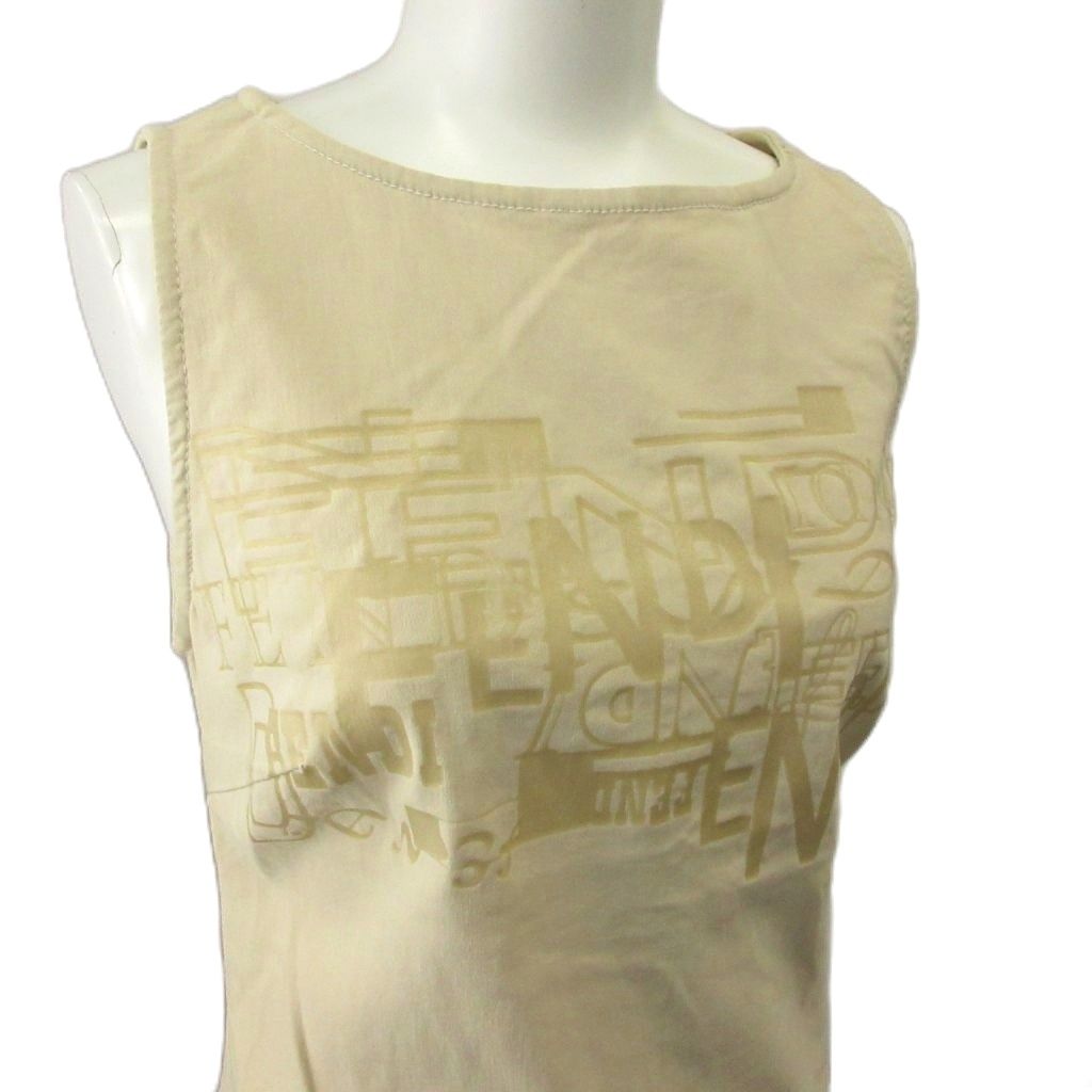Fendi Dress 38 Beige Sleeveless Embossed Round Neck Knee Length MD — view 4