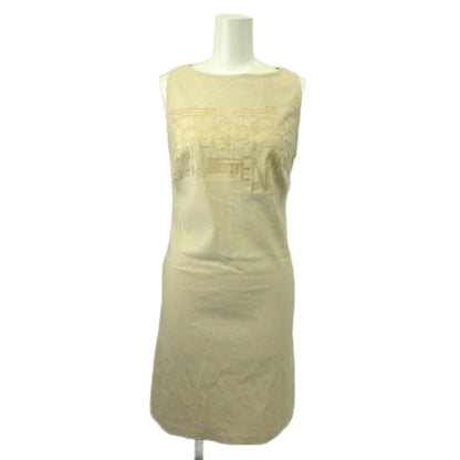 Fendi Dress 38 Beige Sleeveless Embossed Round Neck Knee Length MD