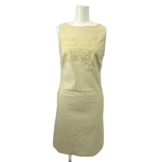 Fendi Dress 38 Beige Sleeveless Embossed Round Neck Knee Length MD