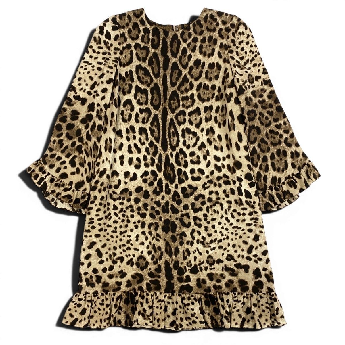 Dolce & Gabbana Leopard Silk Dress Sleeve Ruffle Long 38 Beige Brown — view 2