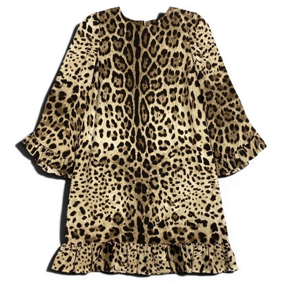 Dolce & Gabbana Leopard Silk Dress Sleeve Ruffle Long 38 Beige Brown — view 2