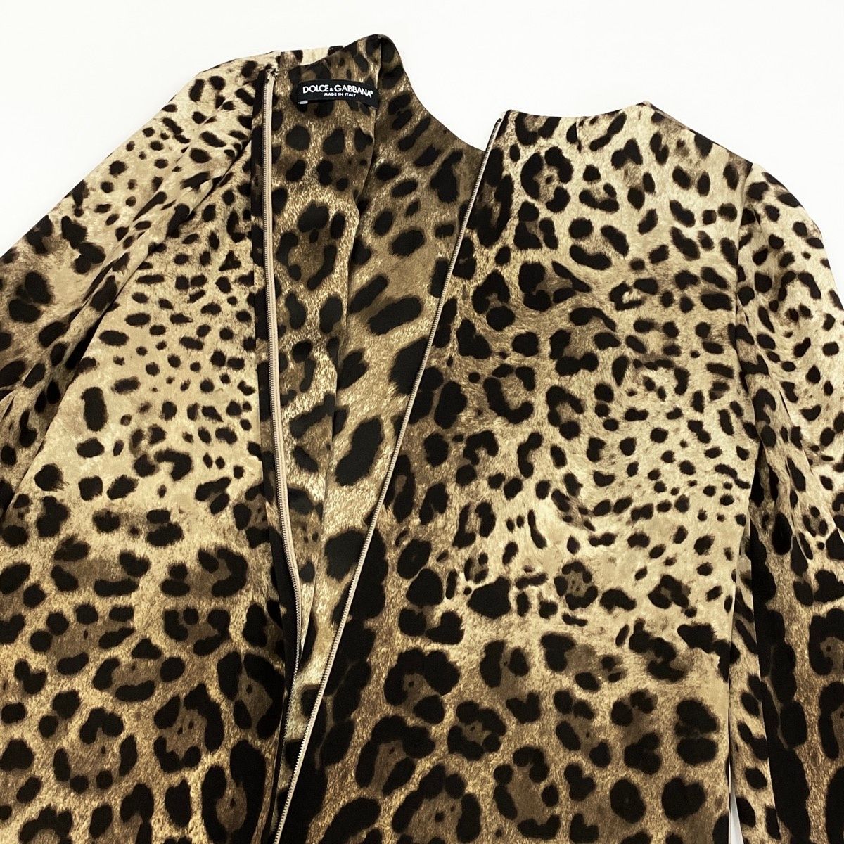 Dolce & Gabbana Leopard Silk Dress Sleeve Ruffle Long 38 Beige Brown — view 6