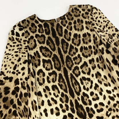 Dolce & Gabbana Leopard Silk Dress Sleeve Ruffle Long 38 Beige Brown — view 4