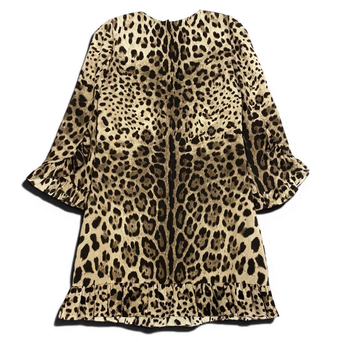 Dolce & Gabbana Leopard Silk Dress Sleeve Ruffle Long 38 Beige Brown — view 3