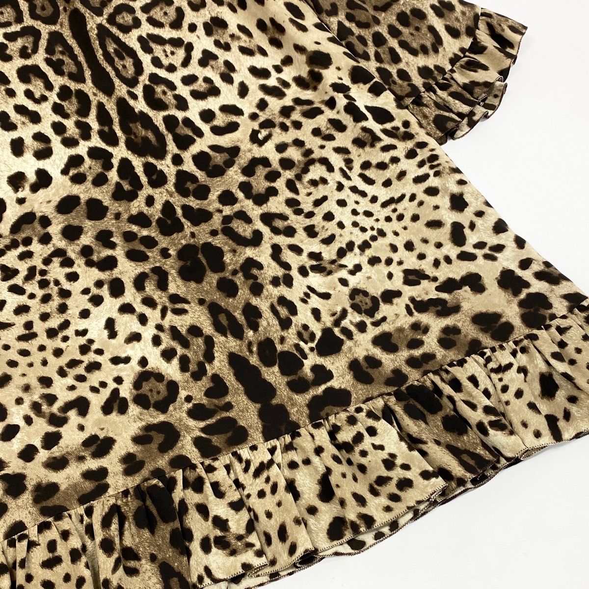 Dolce & Gabbana Leopard Silk Dress Sleeve Ruffle Long 38 Beige Brown — view 7