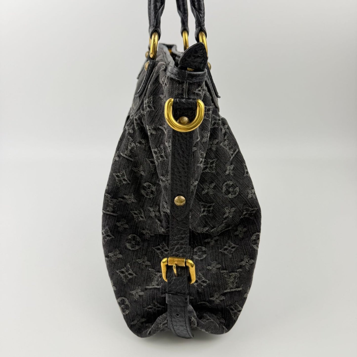 Louis Vuitton Monogram Neokavi Handbag Denim Black Gold Vintage — view 4