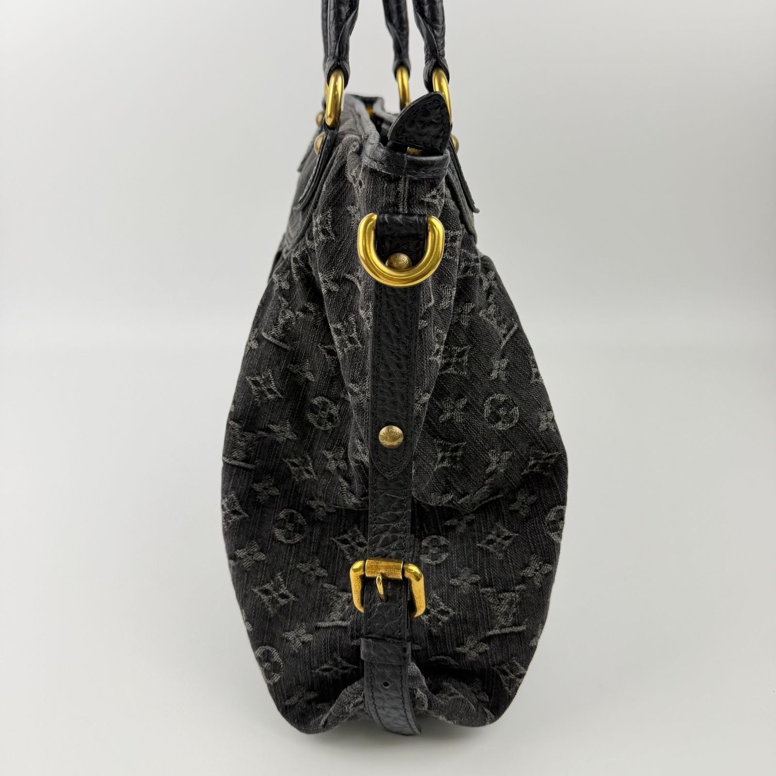 Louis Vuitton Monogram Neokavi Handbag Denim Black Gold Vintage — view 4