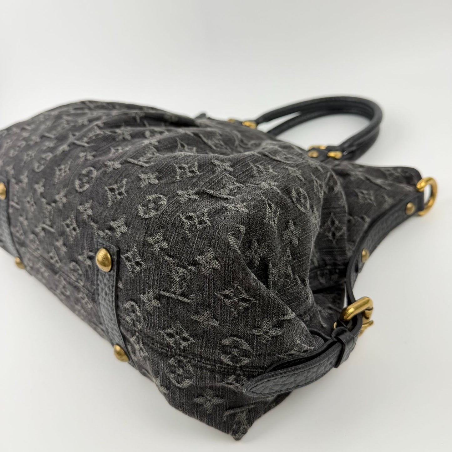 Louis Vuitton Monogram Neokavi Handbag Denim Black Gold Vintage — view 8
