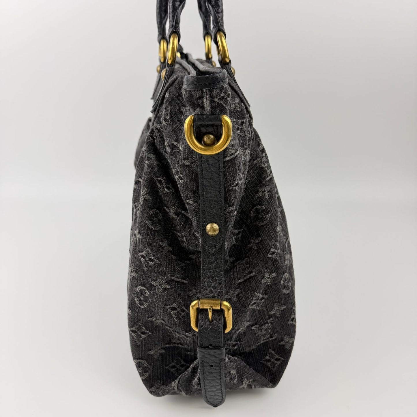 Louis Vuitton Monogram Neokavi Handbag Denim Black Gold Vintage — view 5