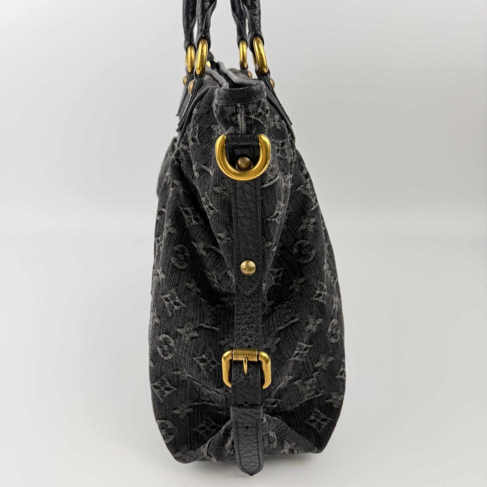 Louis Vuitton Monogram Neokavi Handbag Denim Black Gold Vintage — view 5