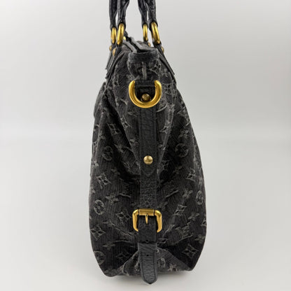 Louis Vuitton Monogram Neokavi Handbag Denim Black Gold Vintage — view 5