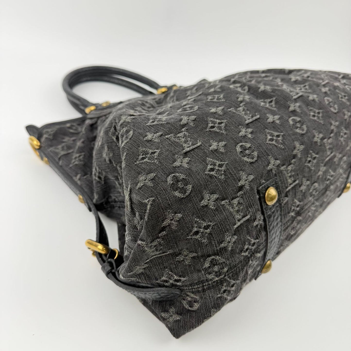 Louis Vuitton Monogram Neokavi Handbag Denim Black Gold Vintage — view 7