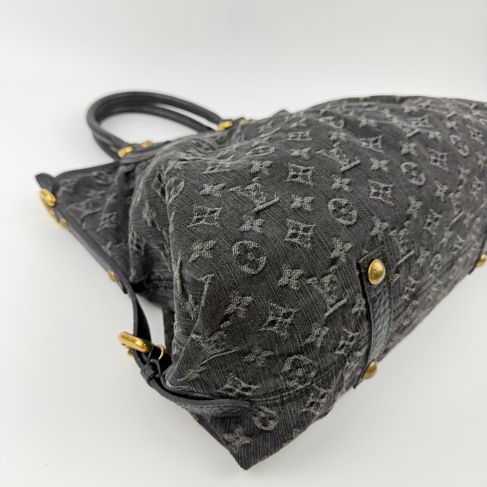 Louis Vuitton Monogram Neokavi Handbag Denim Black Gold Vintage — view 7