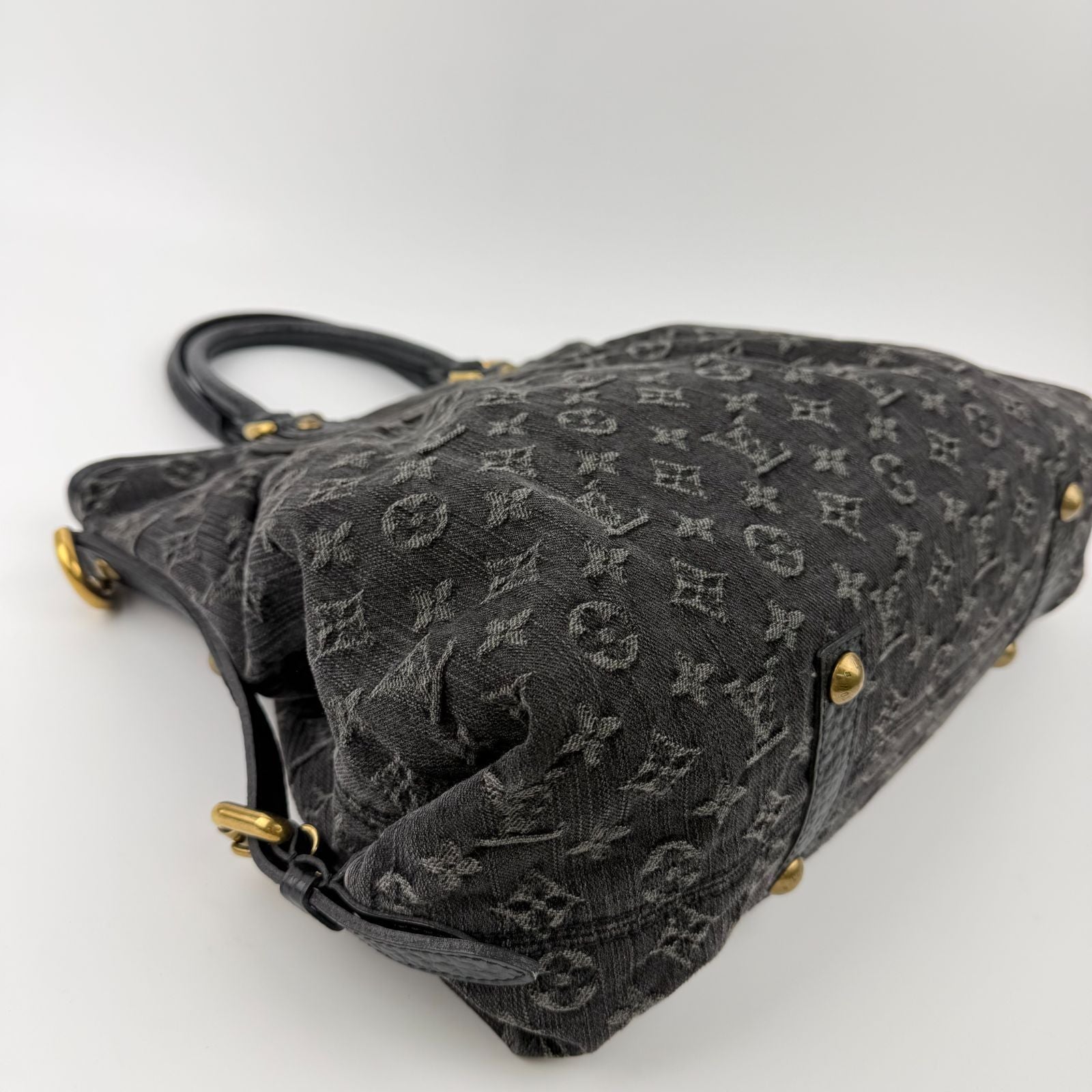 Louis Vuitton Monogram Neokavi Handbag Denim Black Gold Vintage — view 9