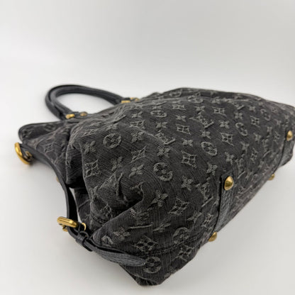 Louis Vuitton Monogram Neokavi Handbag Denim Black Gold Vintage — view 9