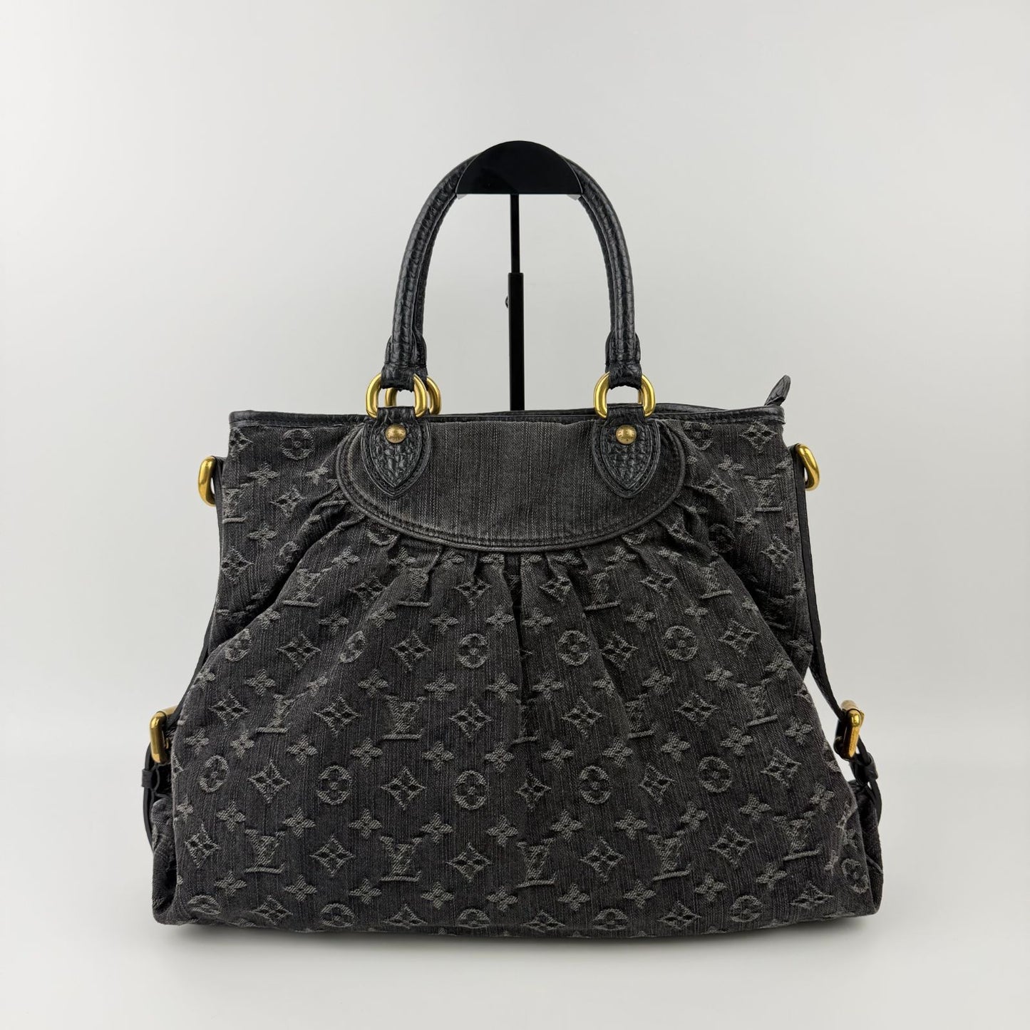 Louis Vuitton Monogram Neokavi Handbag Denim Black Gold Vintage — view 2
