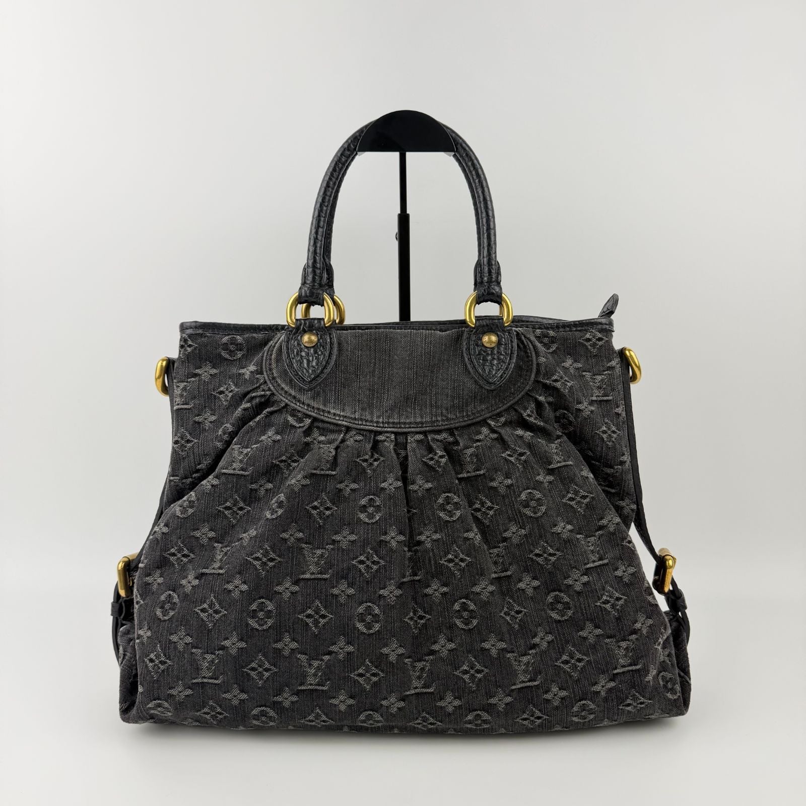 Louis Vuitton Monogram Neokavi Handbag Denim Black Gold Vintage — view 2